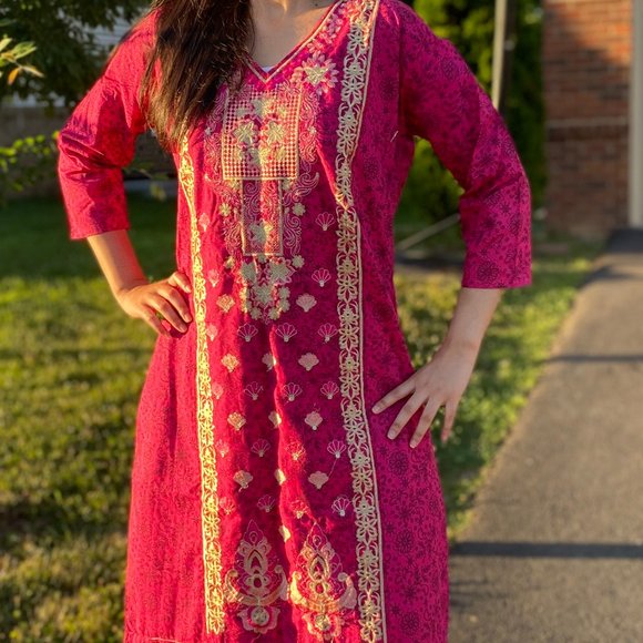 Plum Embroided Shalwar Kameez - Picture 3 of 3